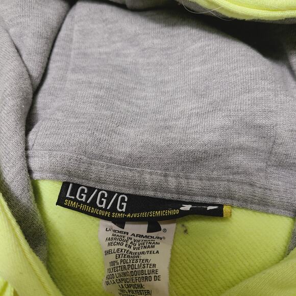 Under Armour Sweater Men's Large Green Neon Hoodie Pockets Sweatshirt Pullover - Picture 6 of 6